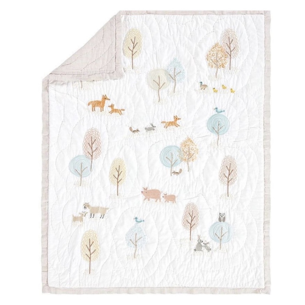 Pottery Barn Kids Woodland Animals Quilted Baby Blanket for crib 100% cotton - Picture 2 of 6